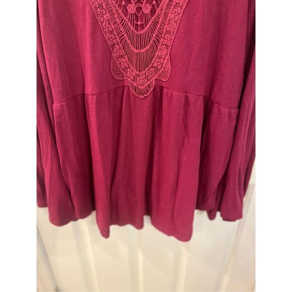 Weekend Suzanne Betro Wine Knit Crochet Front Knit Top sz 2X EUC - Picture 6 of 8